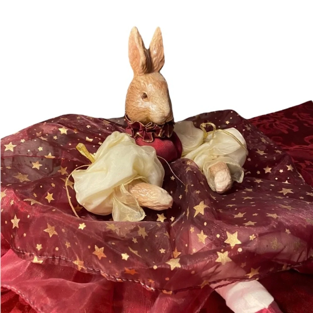 Luxury Rabbit Handcrafted Vintage Porcelain Head Bunny Décor Burgundy Gold